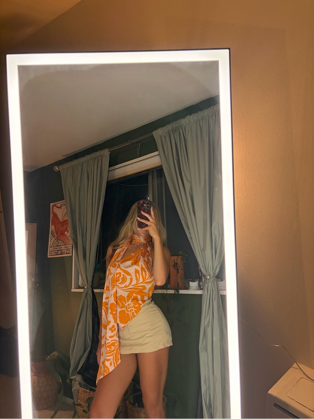 PLT Orange Floral Asymmetric Halter Top